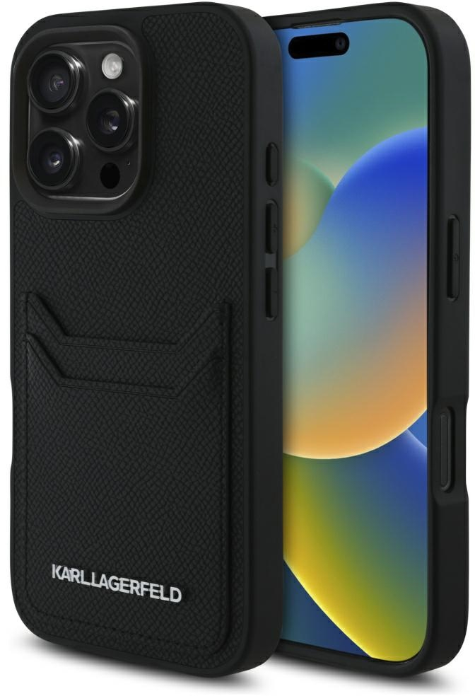 Karl Lagerfeld HC Grained PU Cardslot Metal Elong Case for iPhone 16 Pro Max - Black