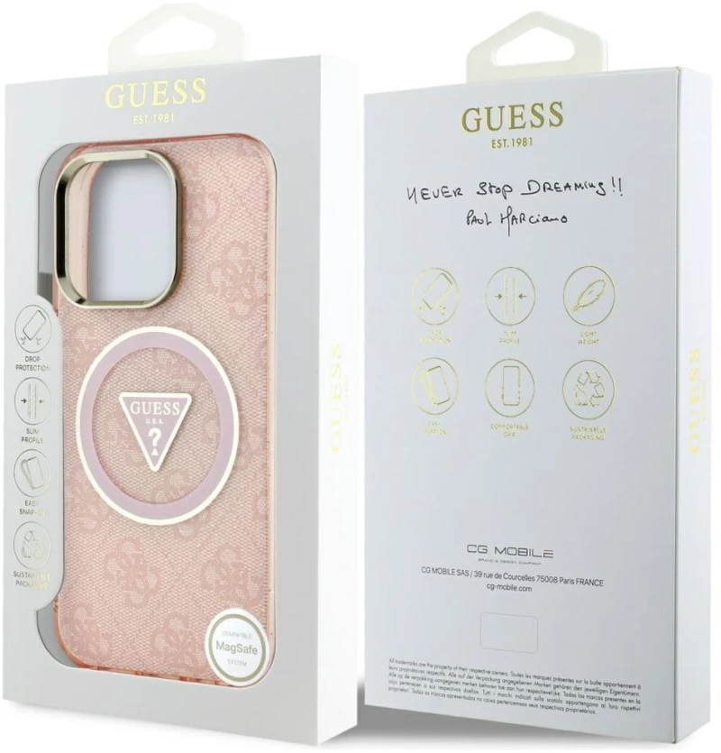 Guess IML Metal Glitter 4G Circle Triangle MagSafe Case for iPhone 16 Pro Max - Pink