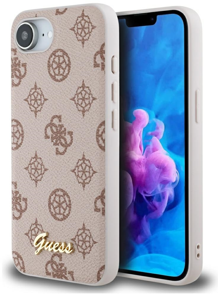 Guess Peony Script Logo MagSafe iPhone 16e Case - Brown