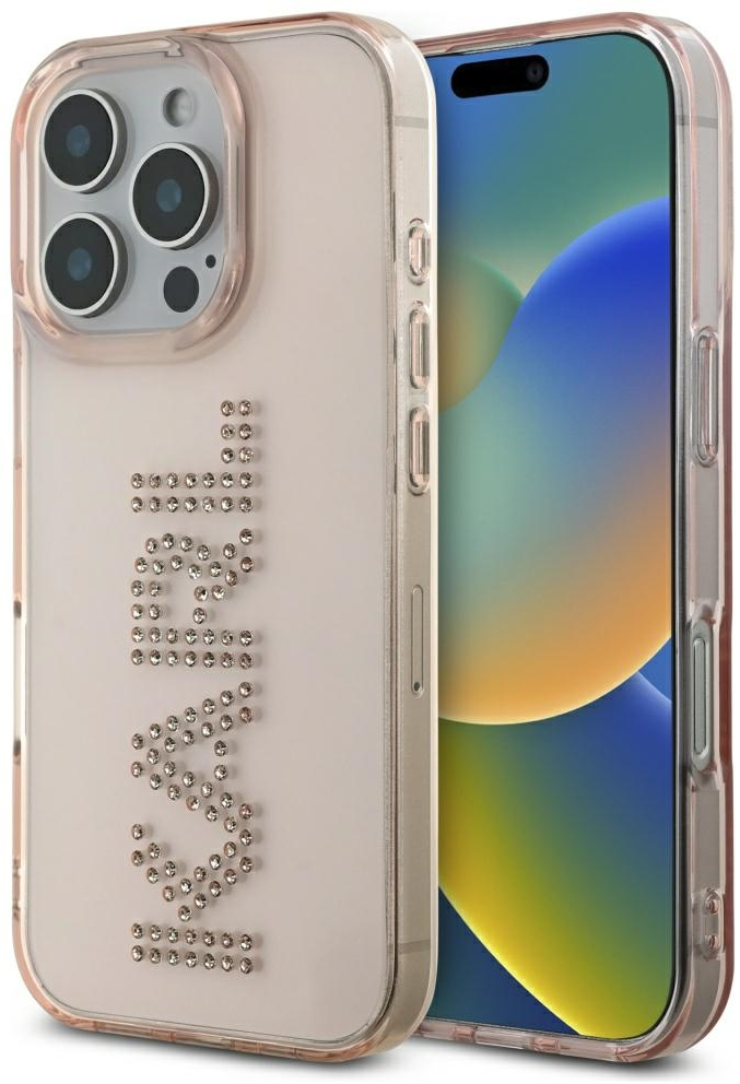 Karl Lagerfeld IML Rhinestones Logo iPhone 16 Pro Case - Pink