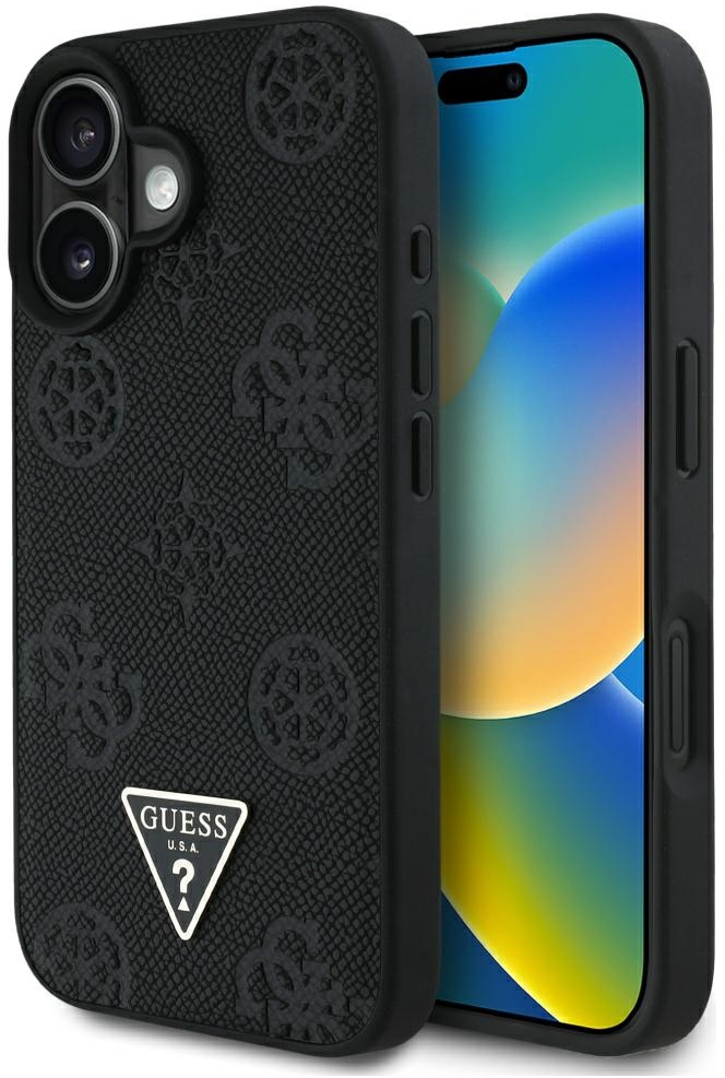 Guess Grained Hot Stamp Peony Triangle Logo MagSafe Case for iPhone 16 - Black