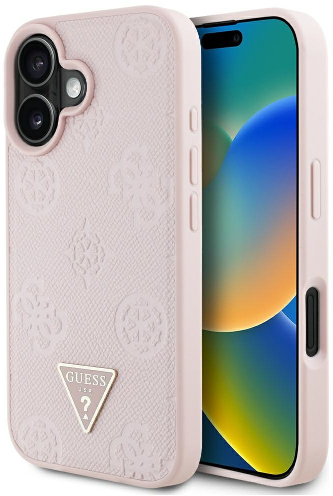 Guess Grained Hot Stamp Peony Triangle Logo MagSafe iPhone 16 Case - Pink
