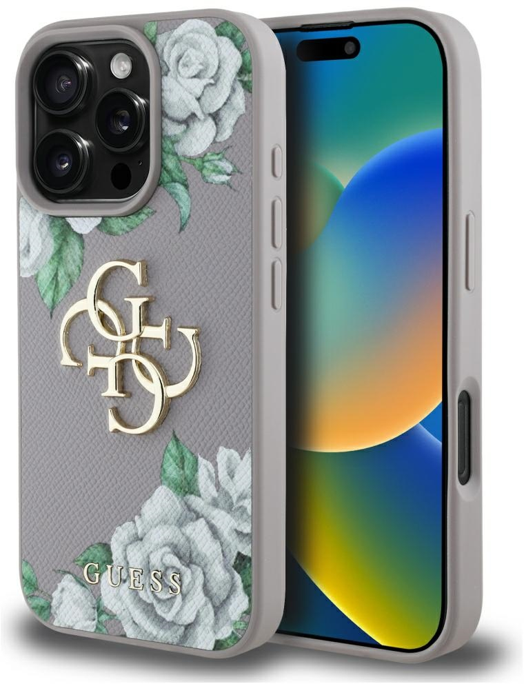 Guess Grained Roses Big 4G Logo iPhone 16 Pro Case - Purple