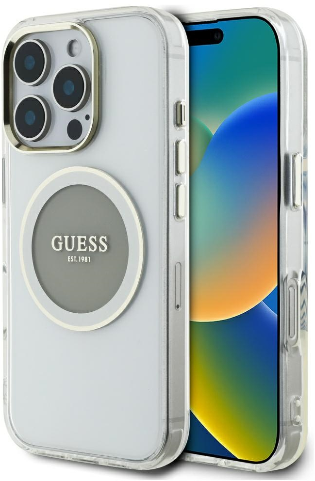 Guess IML Metal Colored Circle Classic Logo MagSafe case for iPhone 16 Pro Max - gray