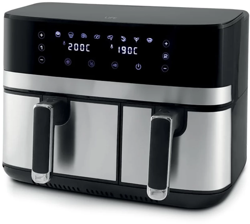Life In Sync Air Fryer με Διπλό Αποσπώμενο Κάδο 8.6lt Ασημί