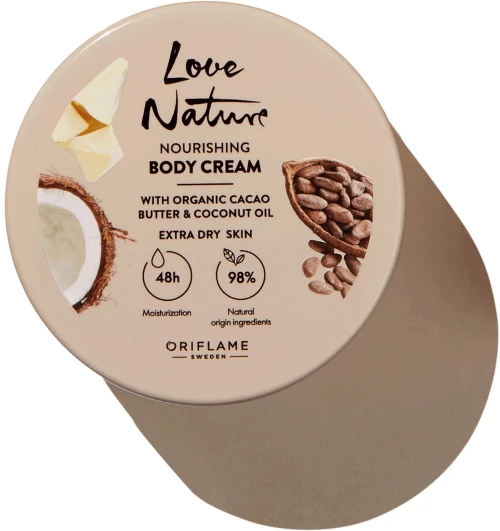 Θρεπτική Κρέμα Σώματος με Βιολογικό Βούτυρο Κακάο & Έλαιο Καρύδας Love Nature