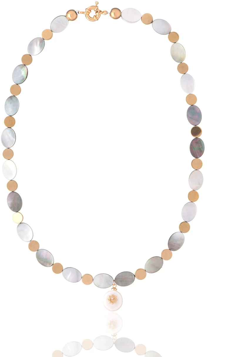 Black Coral Mother Pearl Necklace with Sun Element