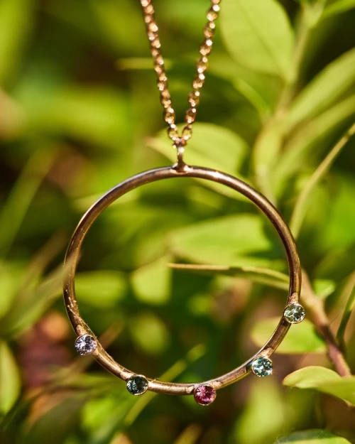 Round Necklace Multicolor Crystals -  Rose Gold