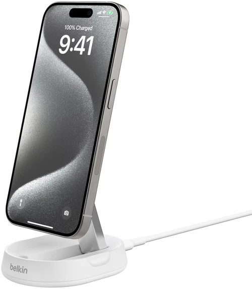 Belkin WIA008VFWH BOOST^CHARGE™ Folding Wireless Charging Stand with Qi2/MagSafe Compatible 15w, White