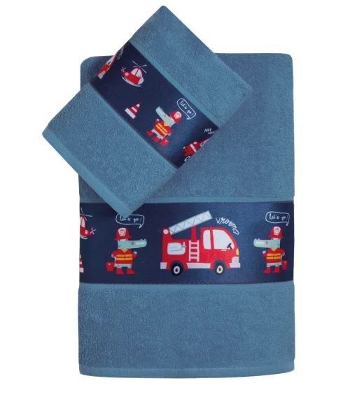 Πετσέτες Παιδικές Sparky (Σετ 2τμχ) Blue-Petrol-Red Kentia Σετ Πετσέτες 70x125cm 100% Βαμβάκι