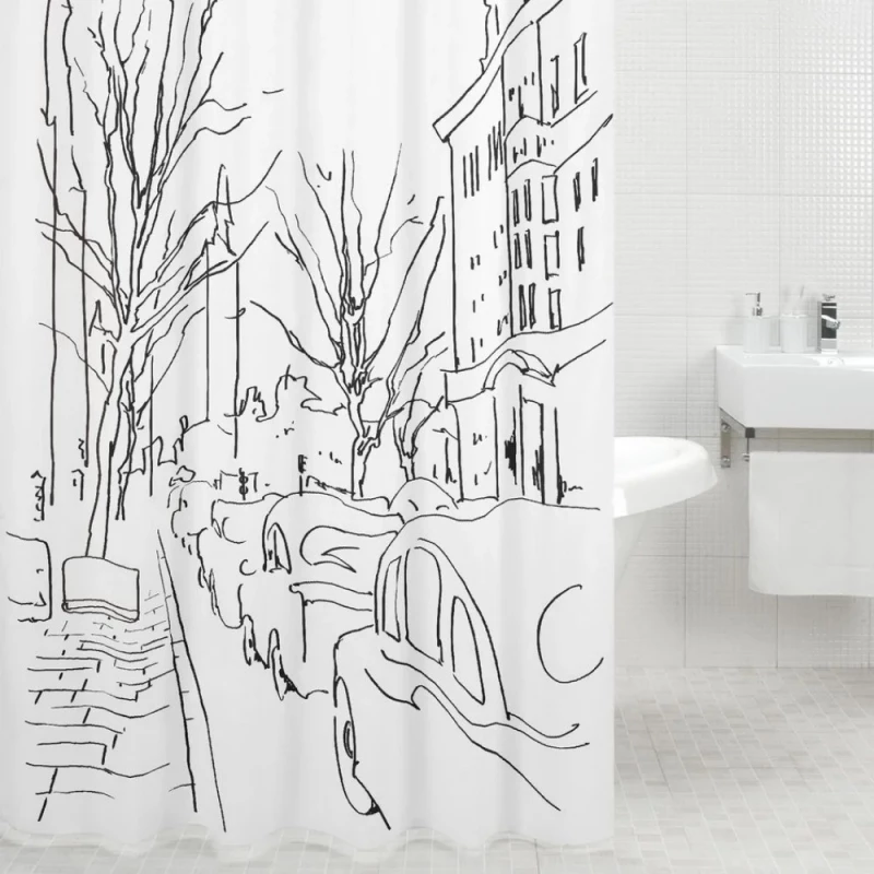 Κουρτίνα Μπάνιου Citta 02490.001 White-Black 180Πx180Υ Πολυέστερ