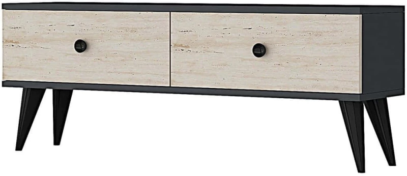 Έπιπλο Τηλεόρασης Mona 555CHM1126 120x30x40,5cm Anthracite-Travertine Beige