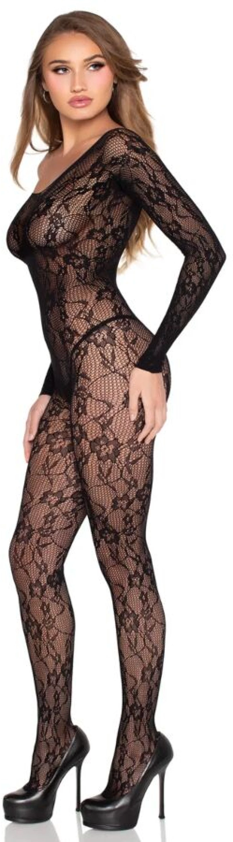 LEG AVENUE - 89366 LACE LINGERIE BODYSTOCKING BLACK - ONE SIZE