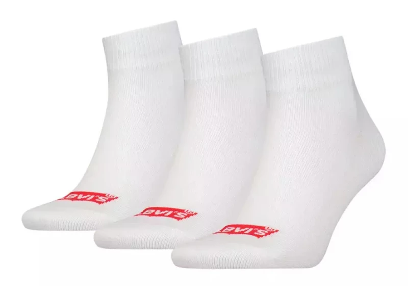 Ανδρικές κάλτσες Levi's -Batwing - Λευκές - Ημίκοντες - 3 pack - Regular Fit - Cotton