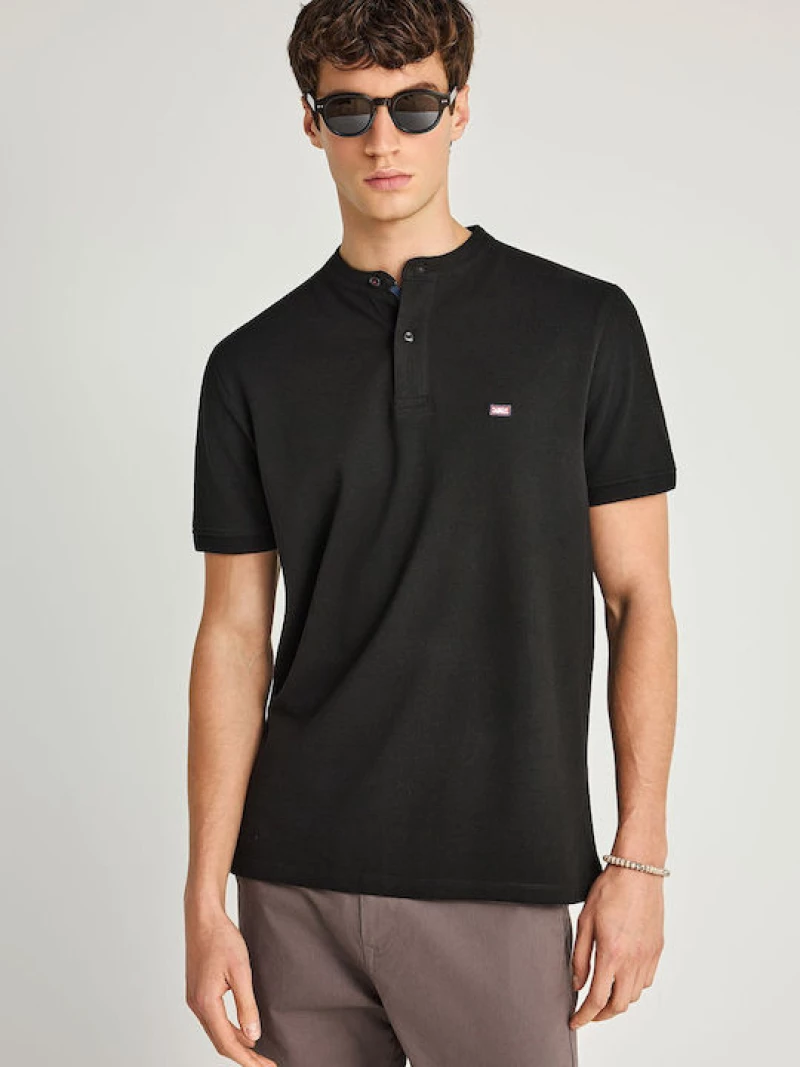 Funky Buddha Essential ανδρικό βαμβακερό regular polo μαύρο FBM013-003-11-black