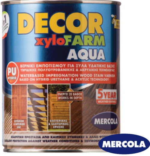 ΚΥΠΑΡΙΣΣΙ Mercola Decor Xylofarm Aqua Προστατευτικό βερνίκι εμποτισμού PU 2σε1 νερου για ξύλα 750ml Σατινε