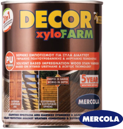 ΔΡΥΣ ΑΝΟΙΚΤΟ Mercola DECOR XYLOFARM Προστατευτικό βερνίκι εμποτισμού για ξύλα διαλύτου 2σε1 750ml