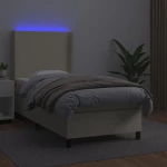 vidaXL Κρεβάτι Boxspring με Στρώμα & LED Κρεμ 80x200 εκ. Συνθ. Δέρμα