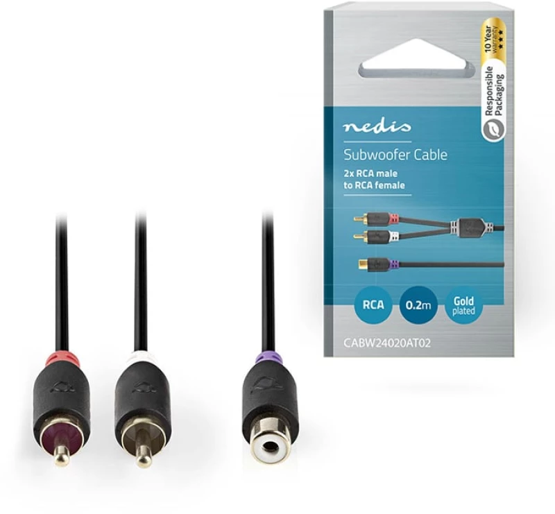 Nedis 233-1079 Cable RCA female - 2x RCA male 0.2m (CABW24020AT02)