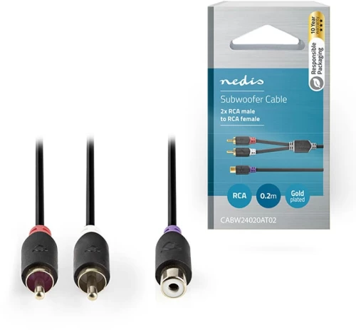 Nedis 233-1079 Cable RCA female - 2x RCA male 0.2m (CABW24020AT02)