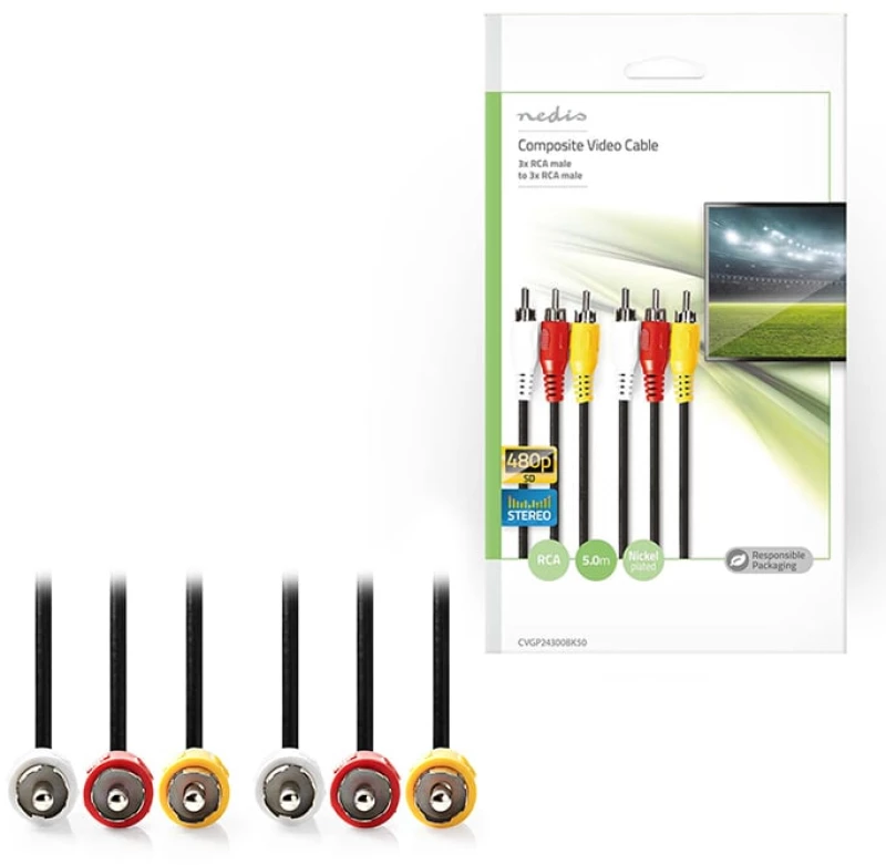 Nedis 233-0272 Cable Composite male - Composite male 5m (CVGP24300BK50)