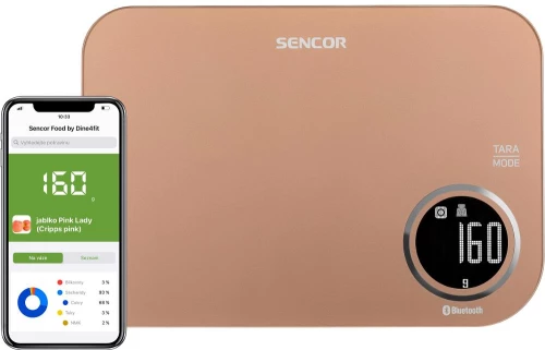 Ζυγαριά Κουζίνας 5kg Sencor SKS 7076GD LCD Οθόνη με Bluetooth και Εφαρμογή Κινητού Χρυσή