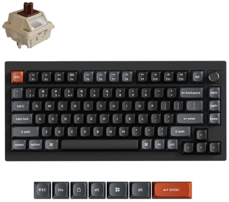 Keychron V1 Ultra (V1U-D3) QMK/VIA 8K Wireless Custom Mechanical Keyboard Brown Switch RGB 75% US