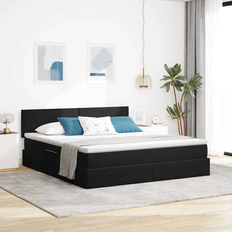 Κρεβάτι Αποθήκης με στρώμα Μαύρο 160 x 200 cm Βελούδο Μαύρο 3370709