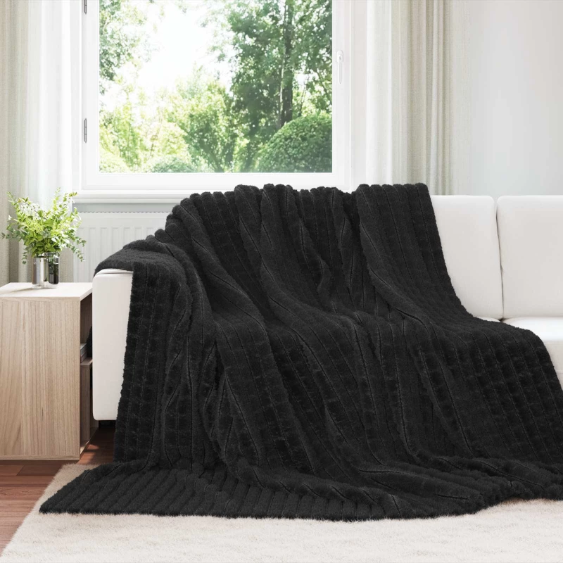 Ριχτάρια 6 pcs Μαύρο 240 x 220 cm Μαλλί Μαύρο 42016963