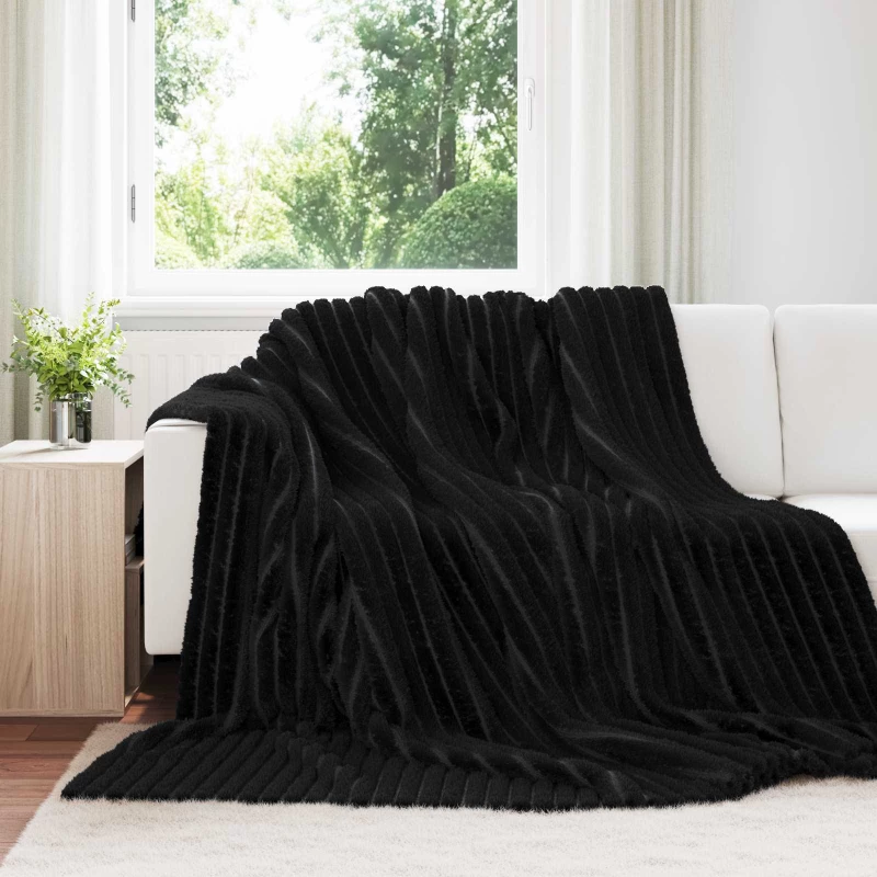 Ριχτάρια 6 pcs Μαύρο 240 x 220 cm Μαλλί Μαύρο 42016887