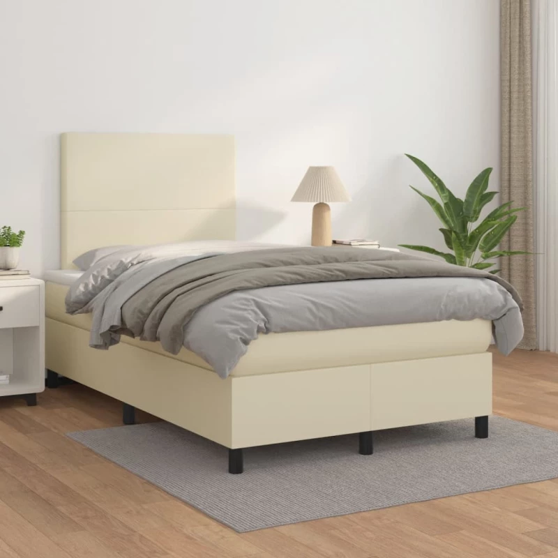 Κρεβάτι Boxspring με Στρώμα Κρεμ 120x200εκ. από Συνθετικό Δέρμα Κρεμ 3142715