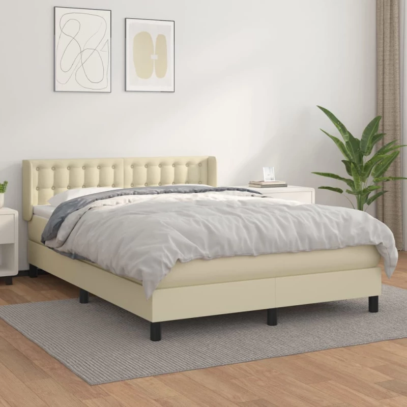 Κρεβάτι Boxspring με Στρώμα Κρεμ 140x190εκ. από Συνθετικό Δέρμα Κρεμ 3130777