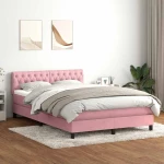 Κρεβάτι Boxspring με Στρώμα & LED ροζ 140x220 cm Βελούδινο Ροζ 3317222
