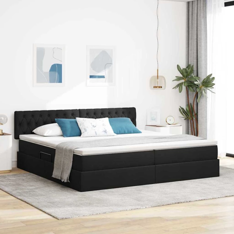 Κρεβάτι με αποθηκευτικό χώρο και στρώμα Μαύρο 200 x 200 cm Μαύρο 3370595