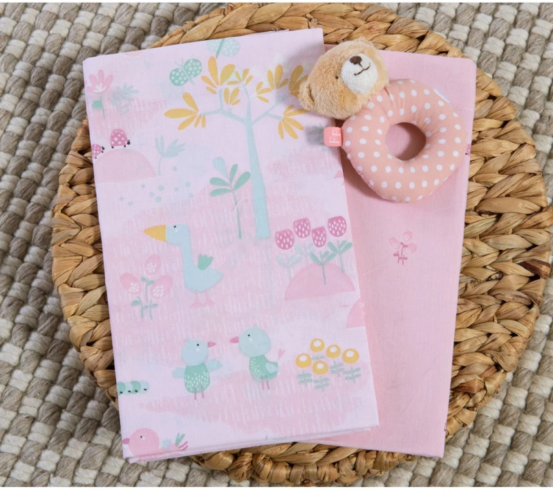 Σετ Σεντόνια Λίκνου 2 Τεμαχίων Nef-Nef Spring Happiness Pink 70x120
