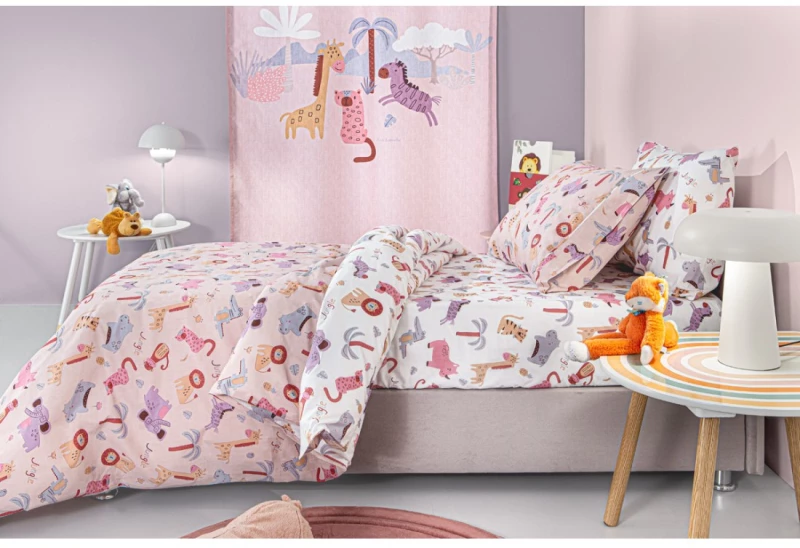 Σετ Παιδικά Σεντόνια Μονά 3 Τεμαχίων Guy Laroche Jungle Pink 165x250