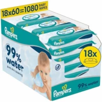 PAMPERS Aqua Pure 99% Water Baby Wipes (18 Συσκευασίες Των 60 Τεμαχίων) 1080 Τεμάχια