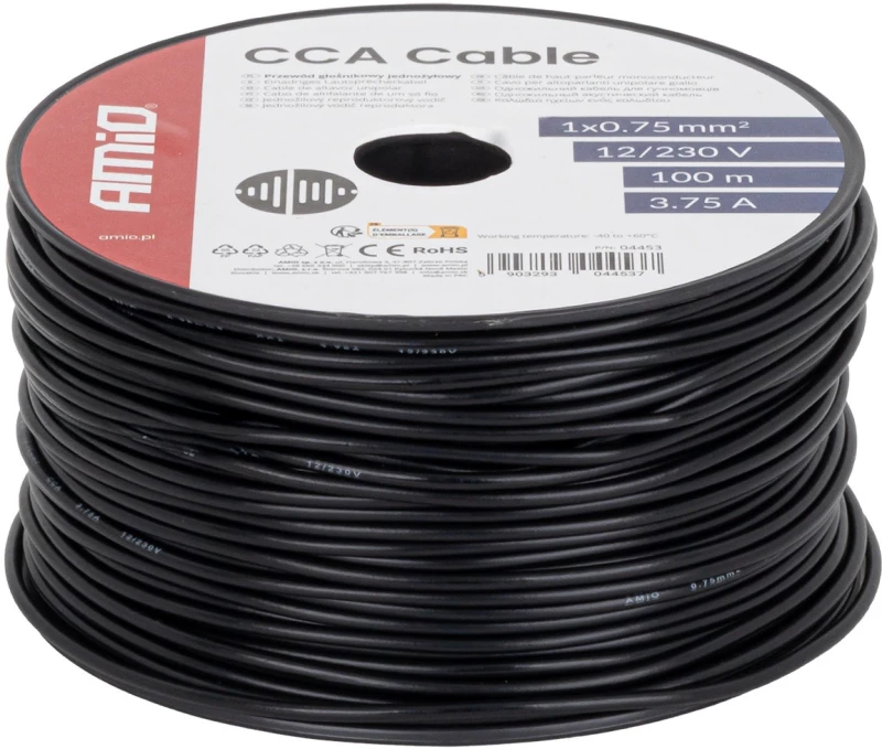 Amio - Μονόκλωνο Καλώδιο Εγκατάστασης CCA 1×0,75mm² 100m – 12/230V - 1 τεμ. (04453/AM)