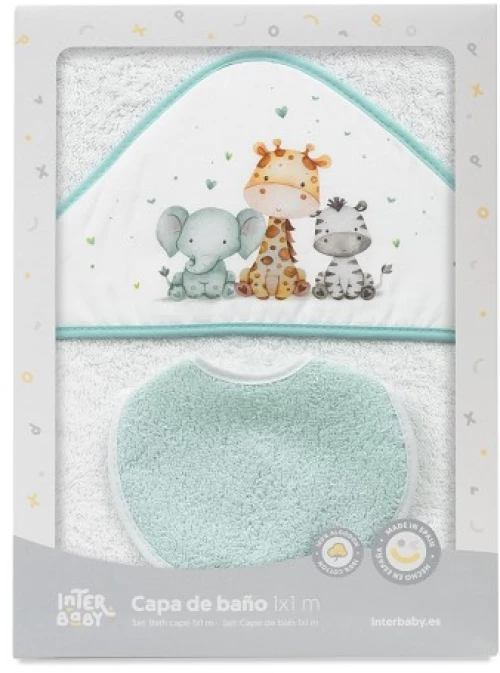 Interbaby Jirafa Elefante Μπουρνούζι Κάπα & Σαλιάρα White-Green