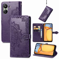 Για Xiaomi Redmi 13C Mandala λουλούδι ανάγλυφο δερμάτινη θήκη τηλεφώνου (Μωβ)