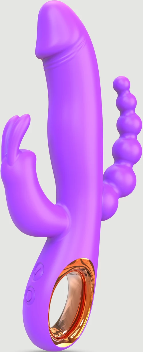 Rabbit Δονητής Σιλικόνης με Πρωκτικές Χάντρες Sexopolis Hugo Rabbit Silicone Vibrator with Anal Beads - Μωβ