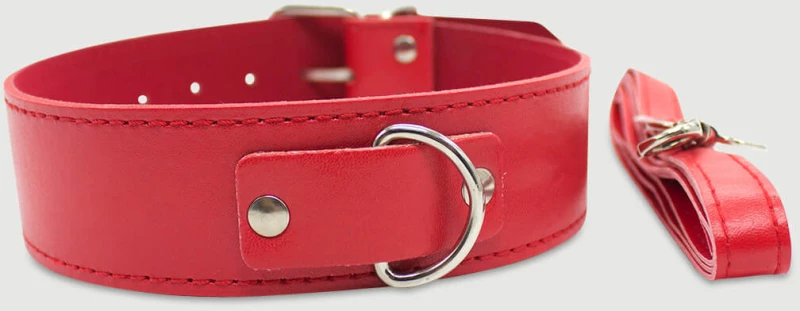 Δερμάτινο Κολάρο Με Αποσπώμενο Λουρί Leather Collar With Detachable Leash – Κόκκινο