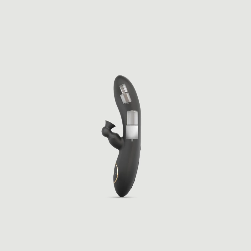 Rabbit Δονητής με Κλειτοριδική Αναρρόφηση Divine Clitoral Suction Silicone Rabbit Vibrator - Μαύρος