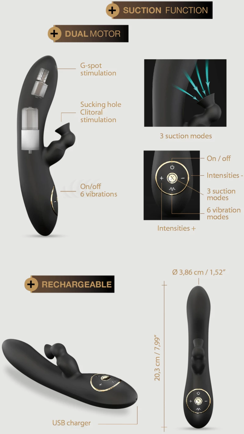 Rabbit Δονητής με Κλειτοριδική Αναρρόφηση Divine Clitoral Suction Silicone Rabbit Vibrator - Μαύρος
