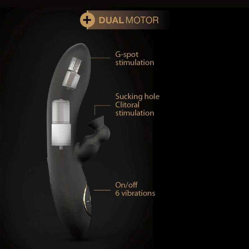 Rabbit Δονητής με Κλειτοριδική Αναρρόφηση Divine Clitoral Suction Silicone Rabbit Vibrator - Μαύρος