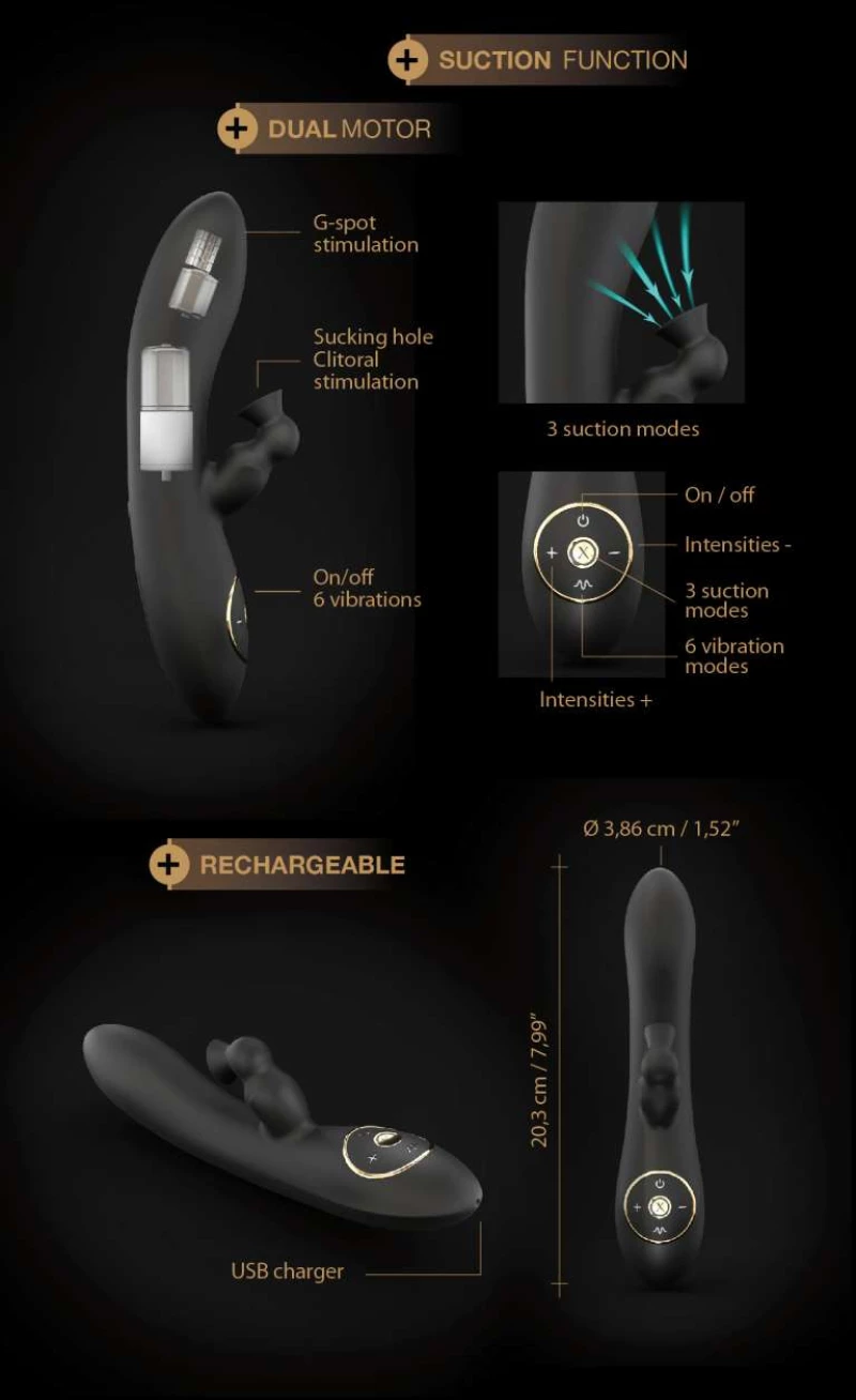 Rabbit Δονητής με Κλειτοριδική Αναρρόφηση Divine Clitoral Suction Silicone Rabbit Vibrator - Μαύρος
