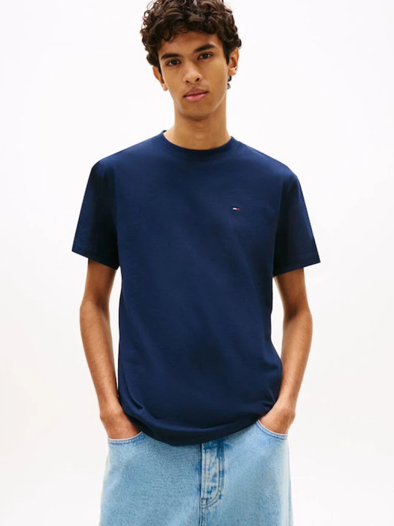Tommy Jeans ανδρικό βαμβακερό regular t-shirt μπλε DM0DM22504-C1G