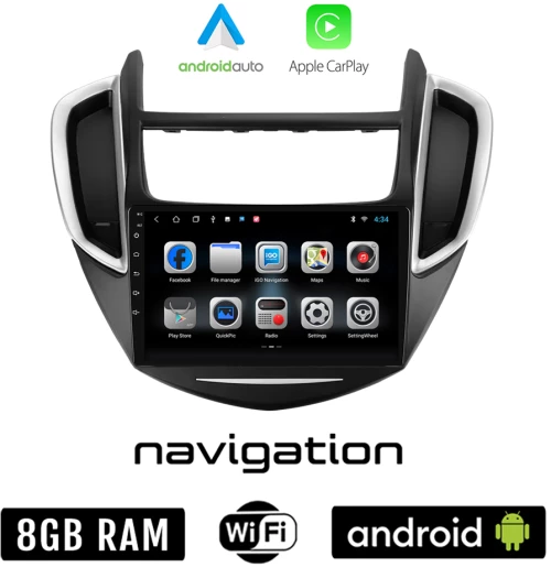 CHEVROLET TRAX (2014 - 2022) Android οθόνη αυτοκίνητου 8GB + 128GB με GPS WI-FI (ηχοσύστημα αφής 9" ιντσών OEM Android Auto Apple Carplay Youtube Playstore MP3 USB Radio Bluetooth Mirrorlink εργοστασιακή, 4x60W)