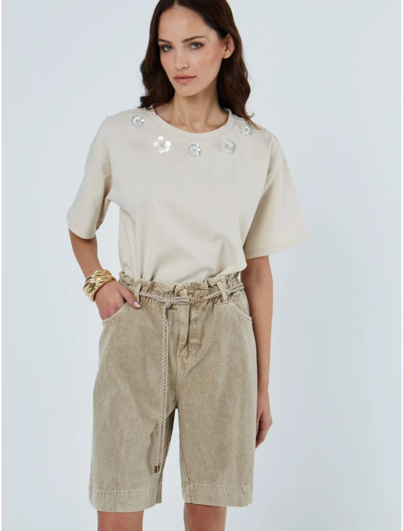 SARAH LAWRENCE Γυναικείο μπέζ τζιν βερμούδα 262-4701 Beige
