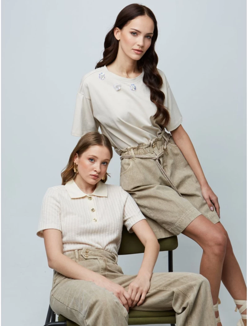 SARAH LAWRENCE Γυναικείο μπέζ τζιν βερμούδα 262-4701 Beige